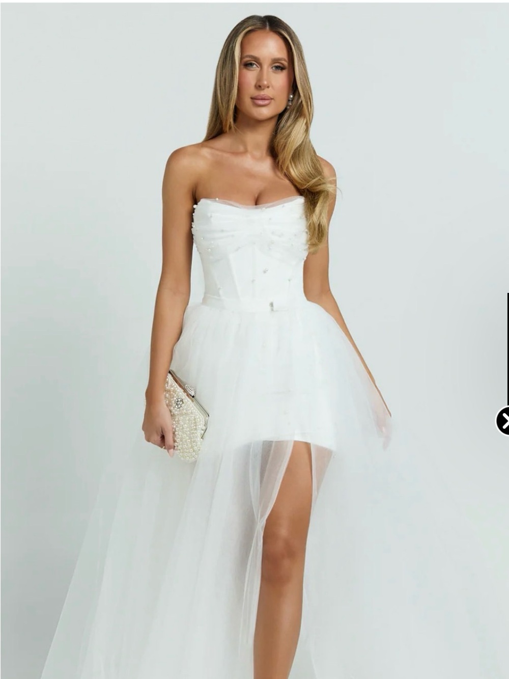 Showpo White Strapless Mini Dress with Detachable Tulle Floor Length Skirt